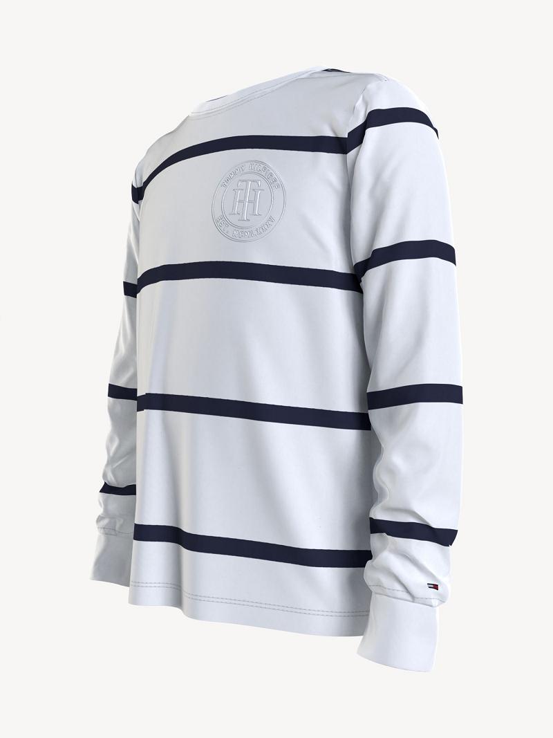 Fiú Tommy Hilfiger Stripe Long Sleeve Póló Fehér | HU 2295NWY